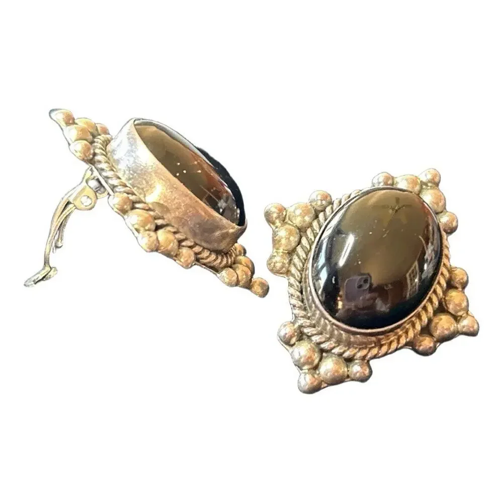 Vintage Silver Onyx clip Earrings 25.70 grams Sterling Stunning